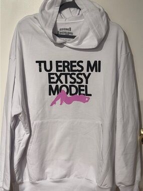 White Graphic Hoodie with Pink Accent by